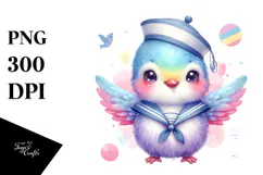 Cute Hummingbird Sailor Suit Watercolor | Clipart Product Image 1