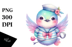 Cute Hummingbird Sailor Suit Watercolor | Clipart Product Image 1