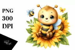 Cute Baby Bee, Sunflower |Clipart Product Image 1