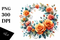 Colorful Wreath Orange Roses | Sublimation | Clipart Product Image 3