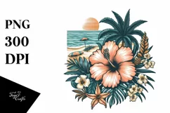 Vintage Tropical Flower Beach |Clipart Product Image 3