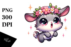 Cute Bunny with Flower Crown PNG Product Image 1