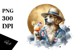 Dog in Beachwear Drinking Cocktail PNG Product Image 1