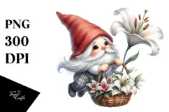 Cute Gnome Holding Lily, Transparent PNG Product Image 1