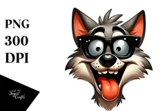 Goofy Cartoon Wolf with Sunglasses PNG Product Image 1