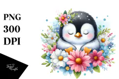 Colorful Baby Penguin Sleeping | Sublimation | Clipart Product Image 1