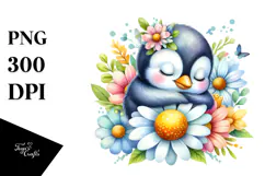 Colorful Sleeping Penguin in Flower | Clipart Product Image 1