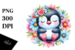 Colorful Sleeping Penguin in Flower | Clipart Product Image 1