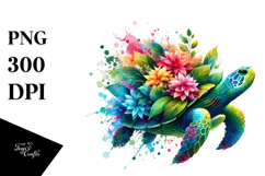 Vibrant Watercolor Turtle Made of Plant Leaves and Flowers Product Image 1