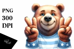 Funny Bear Victory Sign Watercolor Clipart Product Image 3
