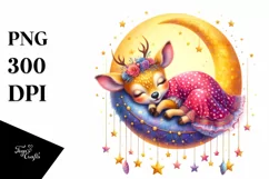 Baby Deer Sleeping on the Moon | Clipart Product Image 1