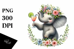 Watercolor Young Elephant with Flowers | Clipart Product Image 3
