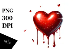 Red Glossy Heart on Splashy Background PNG Product Image 1