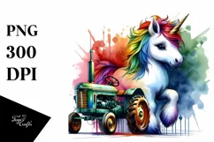Colorful Baby Unicorn with Tractor PNG Product Image 3