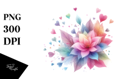 Watercolor Washed Flower with Heart Petals PNG Product Image 1