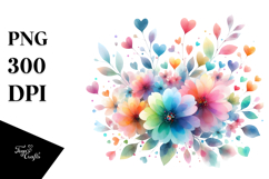 Watercolor Washed Flower with Heart Petals PNG Product Image 1