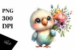 Expressive Baby Parrot with Large Flower Bouquet | Funny Product Image 1