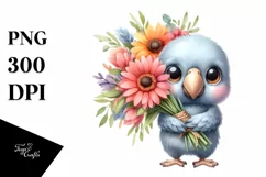 Expressive Baby Parrot with Large Flower Bouquet | Funny Product Image 1