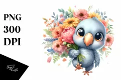 Expressive Baby Parrot with Large Flower Bouquet | Funny Product Image 3