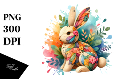 Colorful Bunny Made of Wood on Splashy Background Product Image 1
