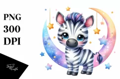 Colorful Small Baby Zebra with Moon and Stars | Clipart Product Image 1