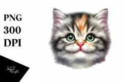 Whimsical Kitten Portrait Watercolor Clipart Product Image 1