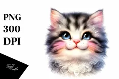 Whimsical Kitten Portrait Watercolor Clipart Product Image 3