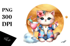 Beach Kitten with Cocktail PNG Product Image 1