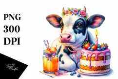 Colorful Baby Cow with Cake PNG Product Image 1