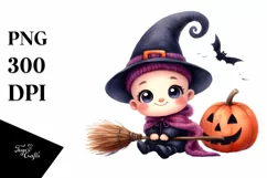 Funny Halloween Baby Broom Clipart Product Image 1