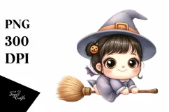 Funny Halloween Baby Broom Clipart Product Image 1