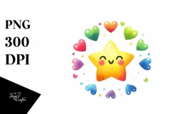 Simple Washed Star with Blood and Hearts, PNG Product Image 1