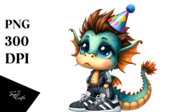 Expressive Baby Dragon with Party Hat Standing Up Product Image 1