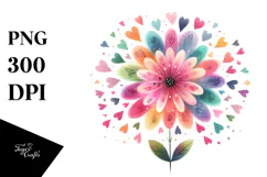 Colorful Boho Flower with Heart Petals PNG Product Image 1