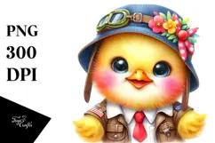 Vibrant Baby Chicken Sitting on Aviator Suit PNG Product Image 1