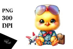 Vibrant Baby Chicken Sitting on Aviator Suit PNG Product Image 1