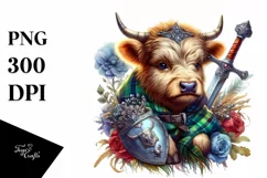 Colorful Baby Cow with Shield and Sword PNG Product Image 3
