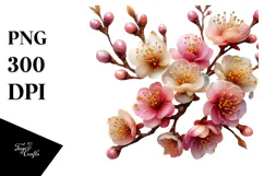 Glossy Cherry Blossom Watercolor Splash, PNG Product Image 1