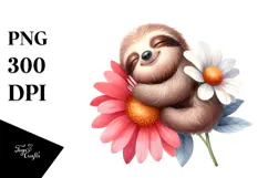 Baby Sloth Sleeping on Flower PNG Product Image 1