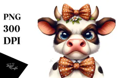 Simple Cow with Bow and Tie, High-Res PNG Product Image 1