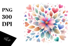 Colorful Digital Flower with Heart Petals, Transparent PNG Product Image 1