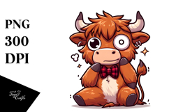 Goofy Highland Cow with Bow Tie, PNG Product Image 1