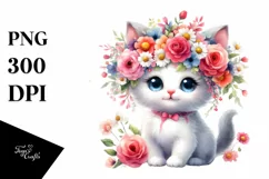Vibrant Flower Crown Kitten | Colorful Cartoon-Style Clipart Product Image 3