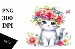 Vibrant Flower Crown Kitten | Colorful Cartoon-Style Clipart Product Image 3