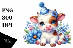 Smiling Baby Cow with Party Hat | Cute Colorful Clipart Product Image 3