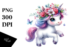 Running Baby Unicorn with Floral Wreath PNG Product Image 1