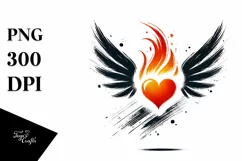 Colorful Heart with Wings and Fire, PNG Product Image 1