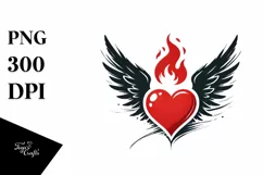 Colorful Heart with Wings and Fire, PNG Product Image 1