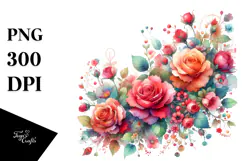 Colorful Red Roses Vintage PNG Product Image 1