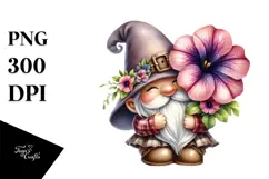 Cute Gnome with Big Hat and Petunia PNG Product Image 1